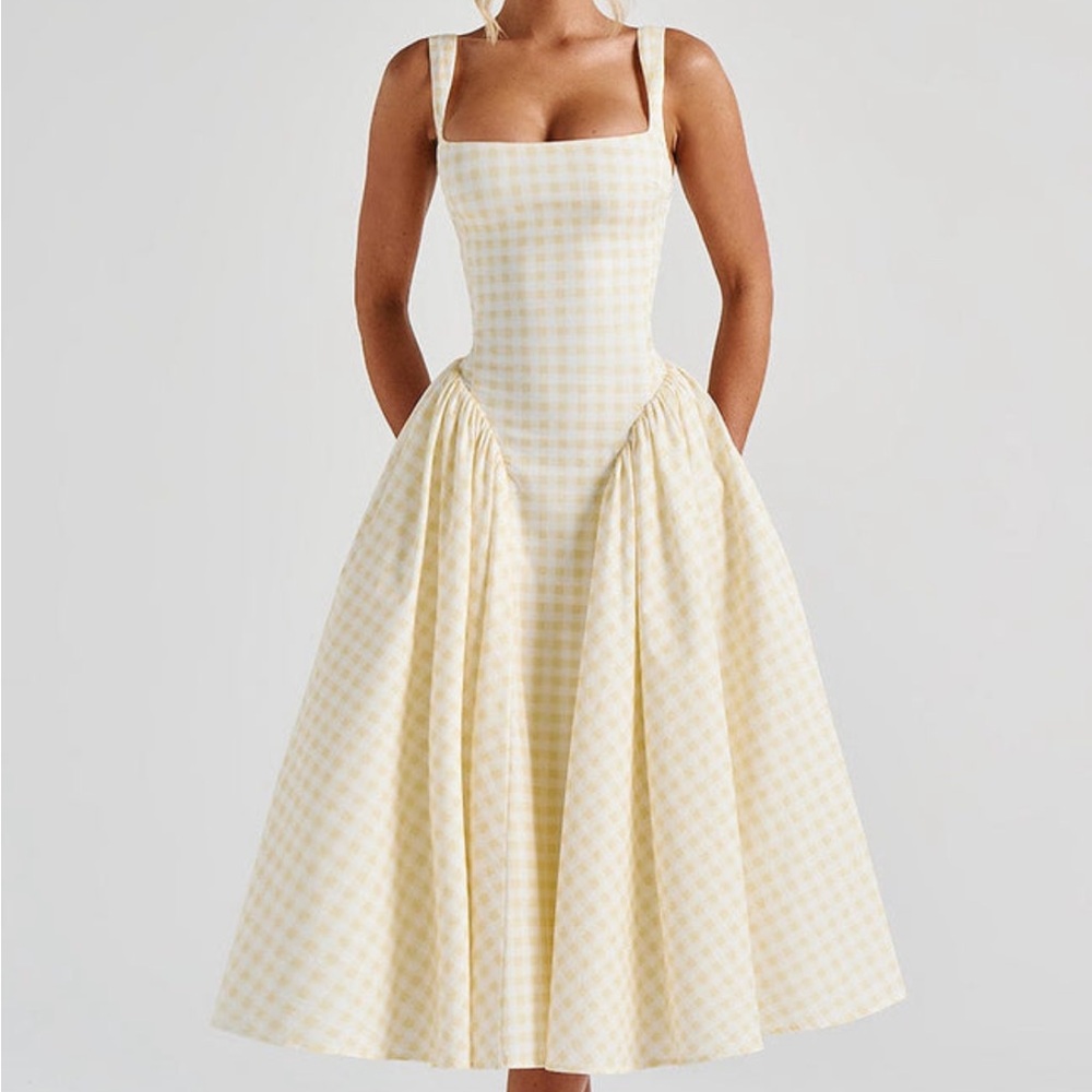 BabyBoo Gingham Yellow and White Dress - Picture 4 of 4